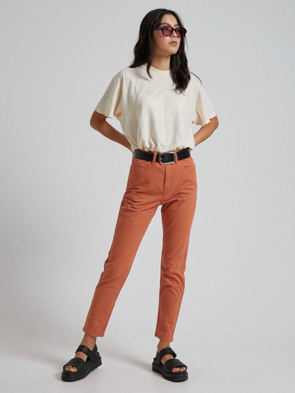 Afends Blondies High Rise Twill Slim Jeans Coral Mango Peach Colour Size 4 / 26